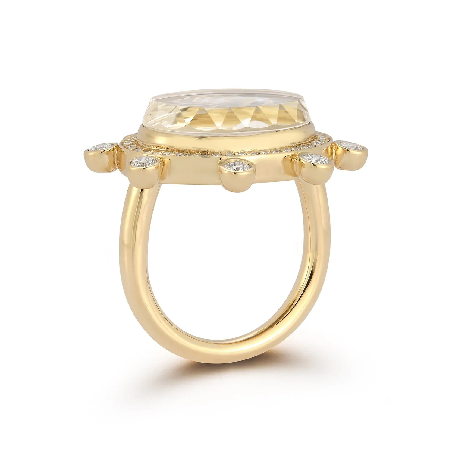 Large Octopus Caspian Ring- Grey Mother-of-Pearl, Diamond and Emerald