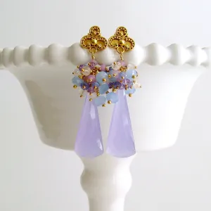 Lavender Chalcedony Cluster Earrings - Lorenia Earrings