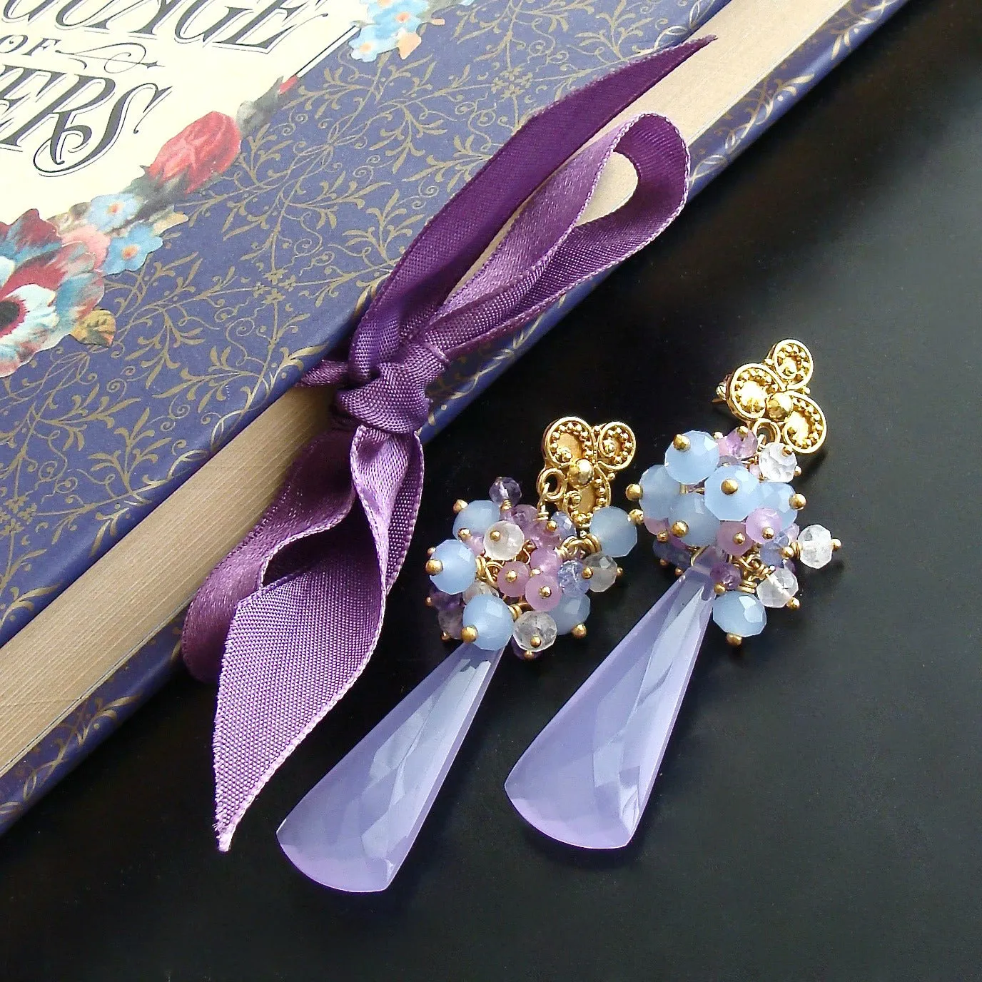 Lavender Chalcedony Cluster Earrings - Lorenia Earrings