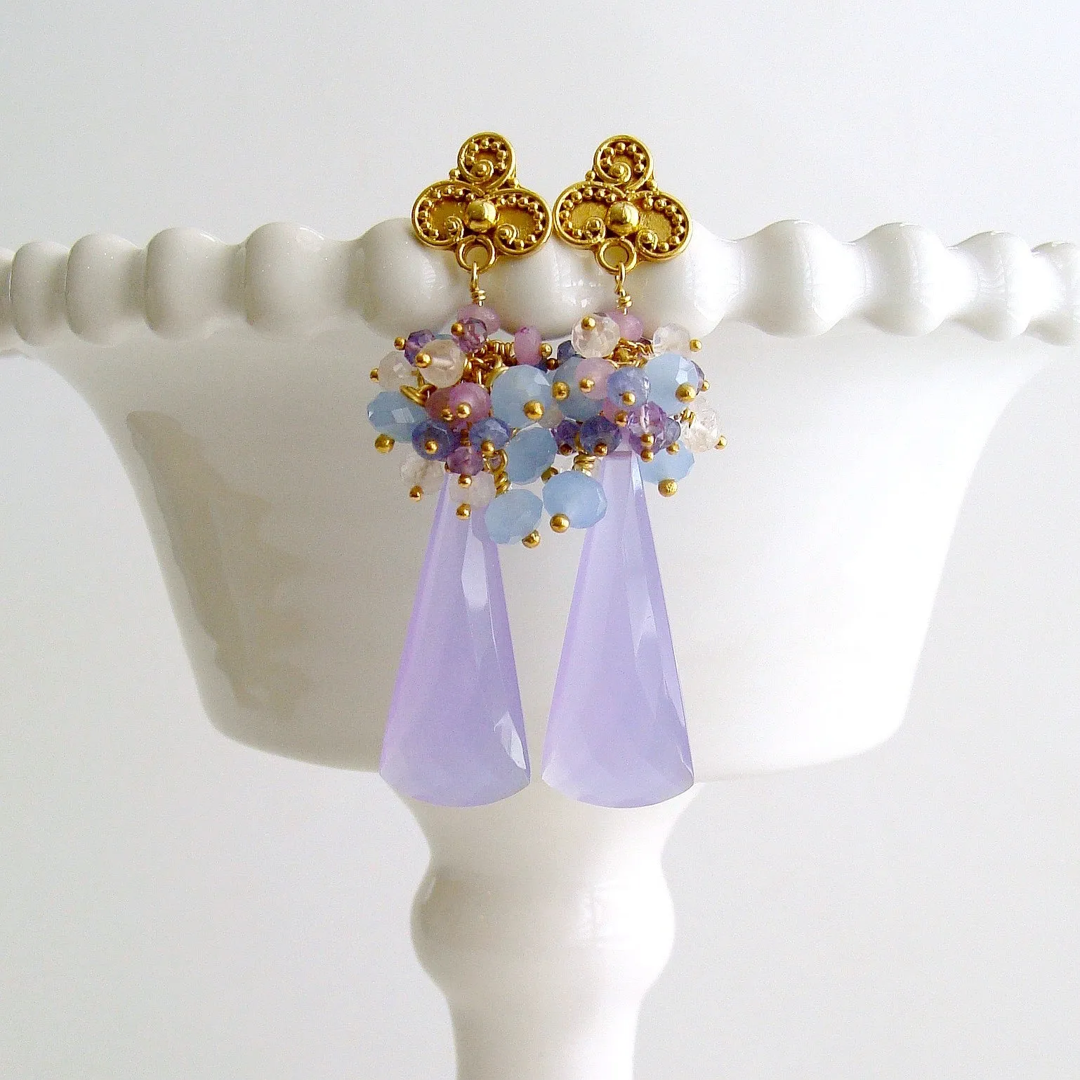 Lavender Chalcedony Cluster Earrings - Lorenia Earrings