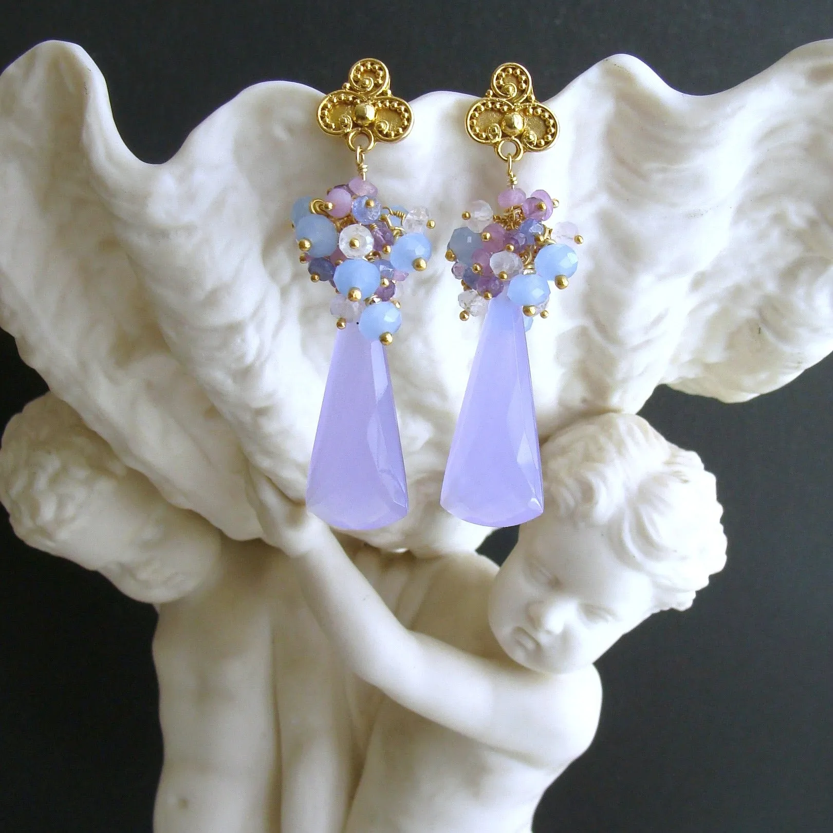 Lavender Chalcedony Cluster Earrings - Lorenia Earrings