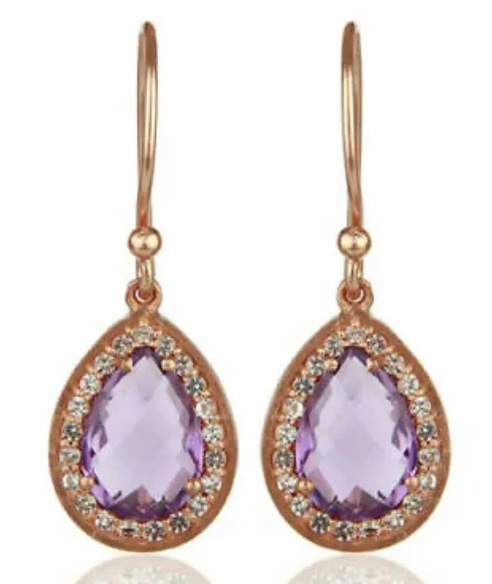 Light Purple Amethyst and White Topaz Gemstone Earrings 1”