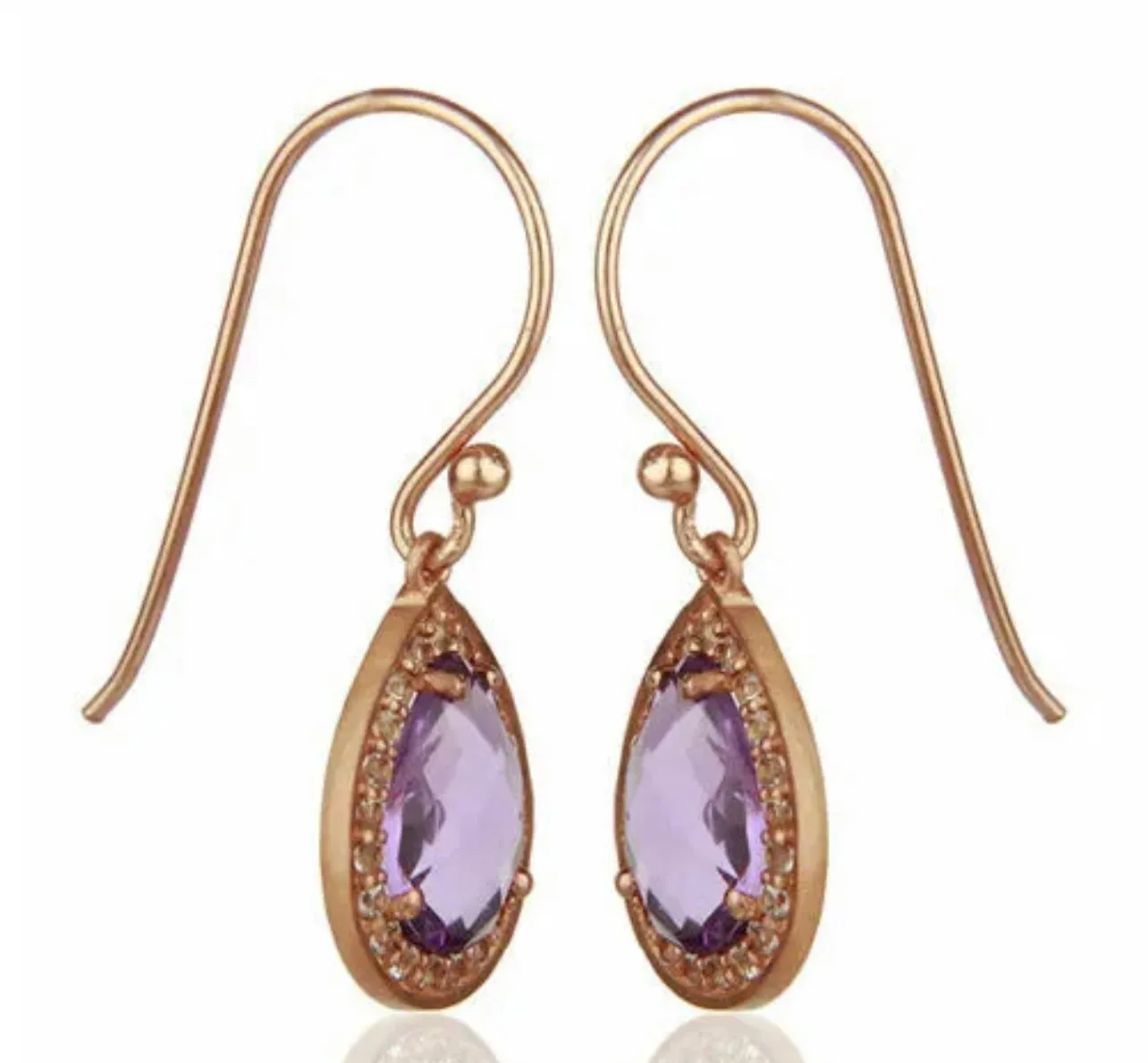 Light Purple Amethyst and White Topaz Gemstone Earrings 1”