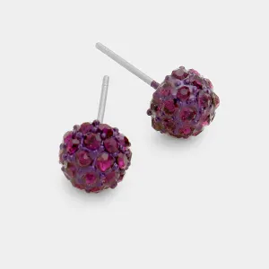 Little Girls Amethyst Crystal Ball Stud Earrings | 177226