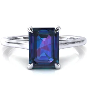 Lizzy Emerald Alexandrite 4 Claw Prong Cathedral Engagement Ring