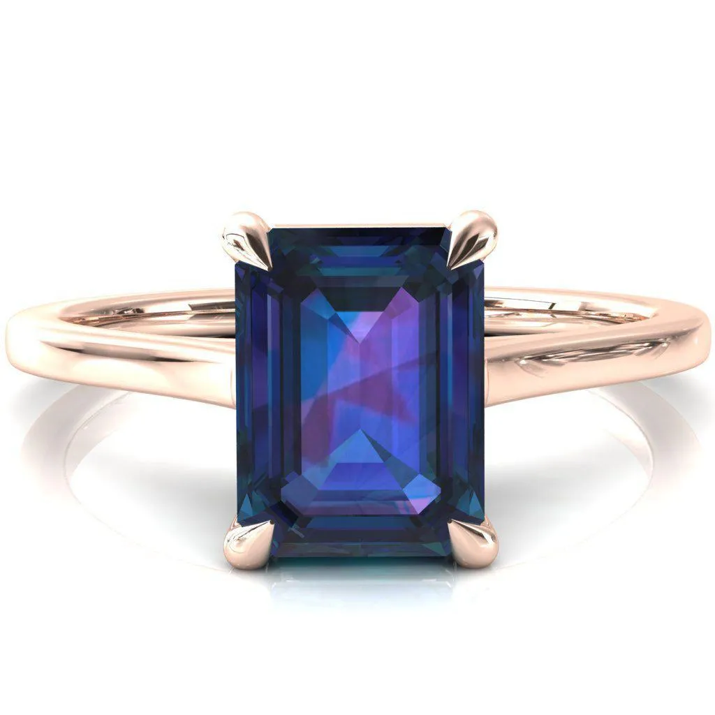 Lizzy Emerald Alexandrite 4 Claw Prong Cathedral Engagement Ring