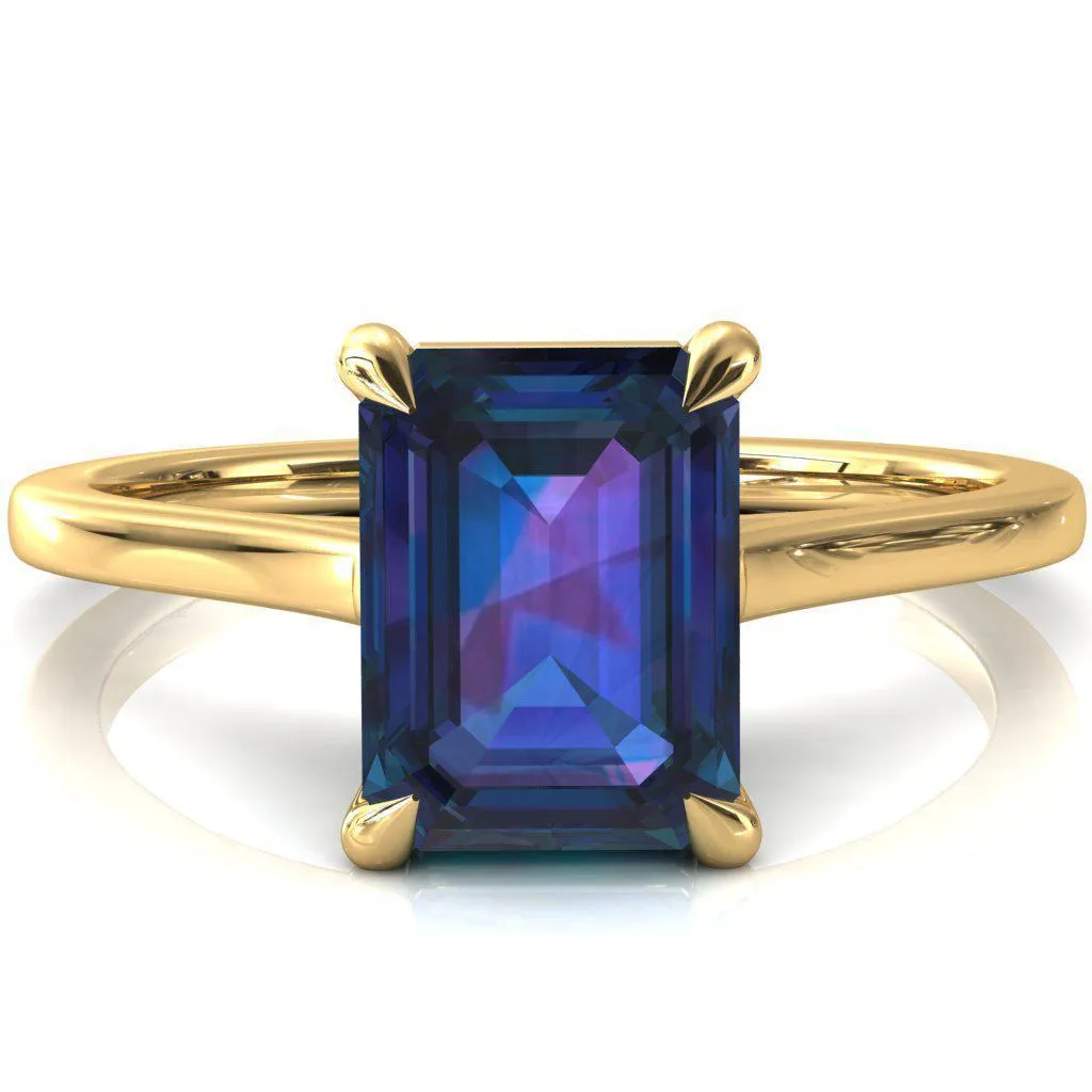 Lizzy Emerald Alexandrite 4 Claw Prong Cathedral Engagement Ring