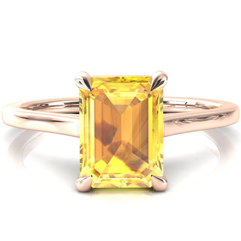 Lizzy Emerald Yellow Sapphire 4 Claw Prong Cathedral Engagement Ring