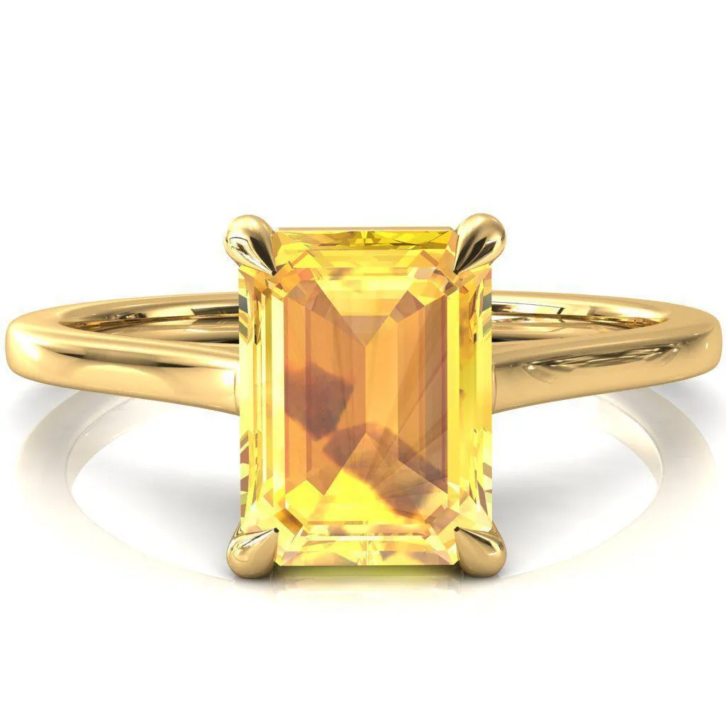 Lizzy Emerald Yellow Sapphire 4 Claw Prong Cathedral Engagement Ring