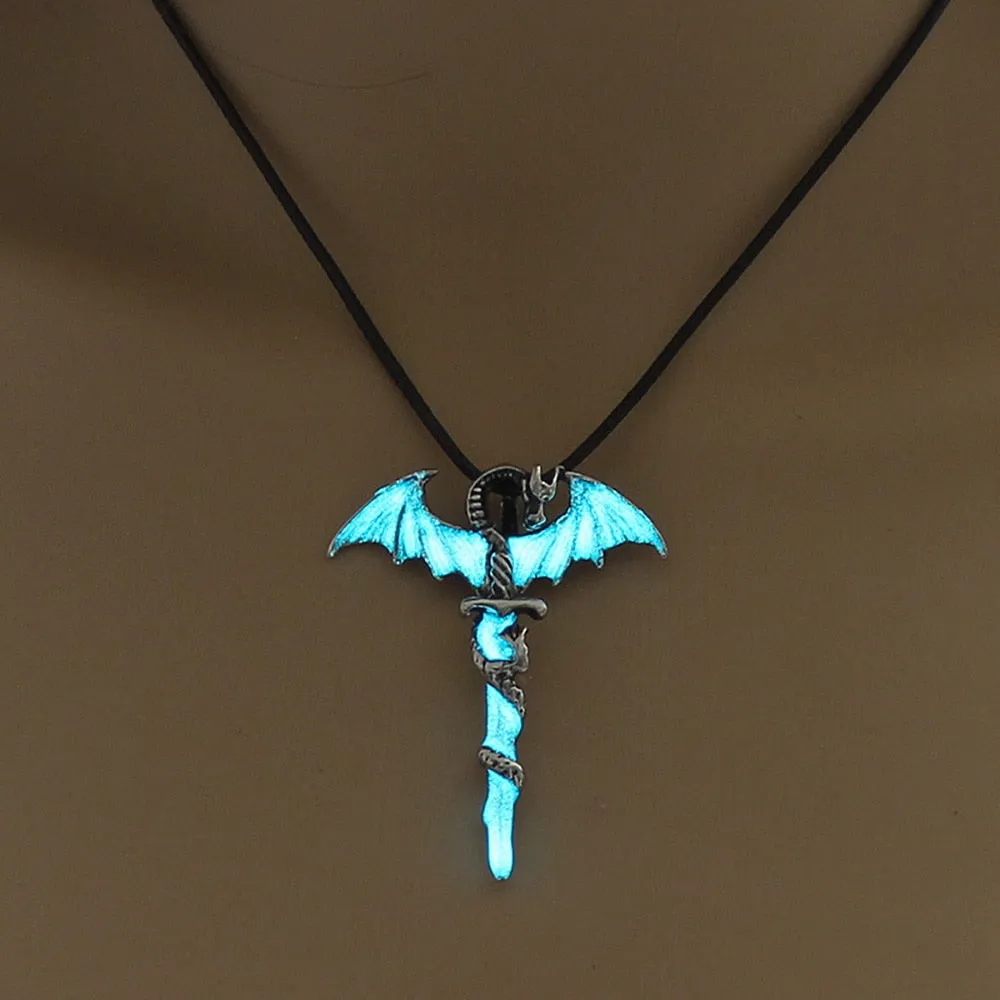 Luminous Necklace Glow In The Dark Sword Vintage Dragon Pendant Necklace Jewelry