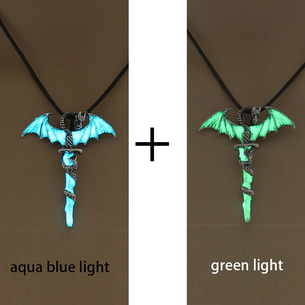 Luminous Necklace Glow In The Dark Sword Vintage Dragon Pendant Necklace Jewelry