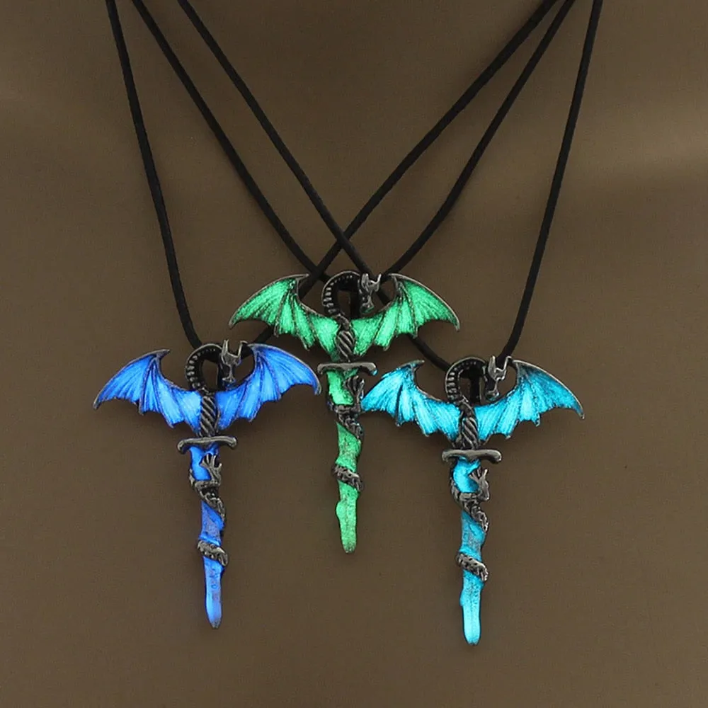 Luminous Necklace Glow In The Dark Sword Vintage Dragon Pendant Necklace Jewelry