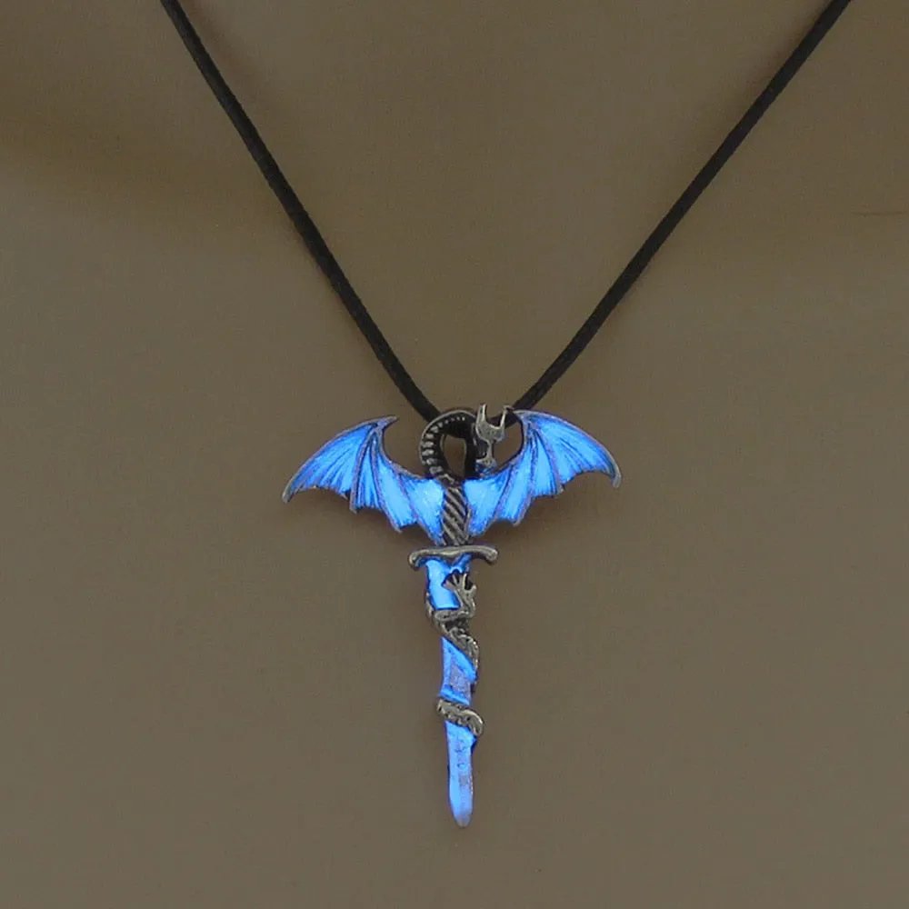 Luminous Necklace Glow In The Dark Sword Vintage Dragon Pendant Necklace Jewelry