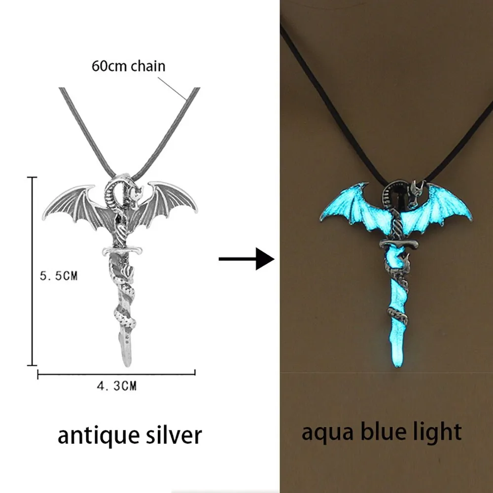 Luminous Necklace Glow In The Dark Sword Vintage Dragon Pendant Necklace Jewelry