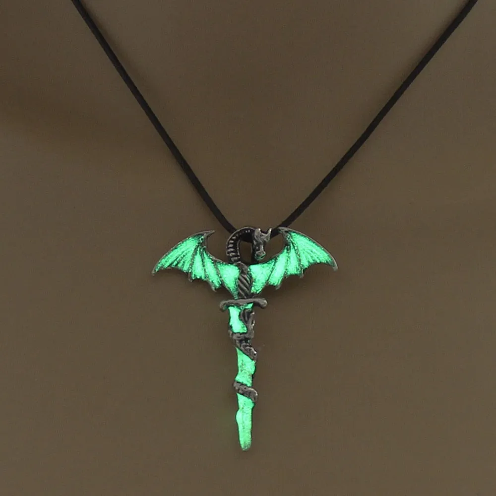 Luminous Necklace Glow In The Dark Sword Vintage Dragon Pendant Necklace Jewelry