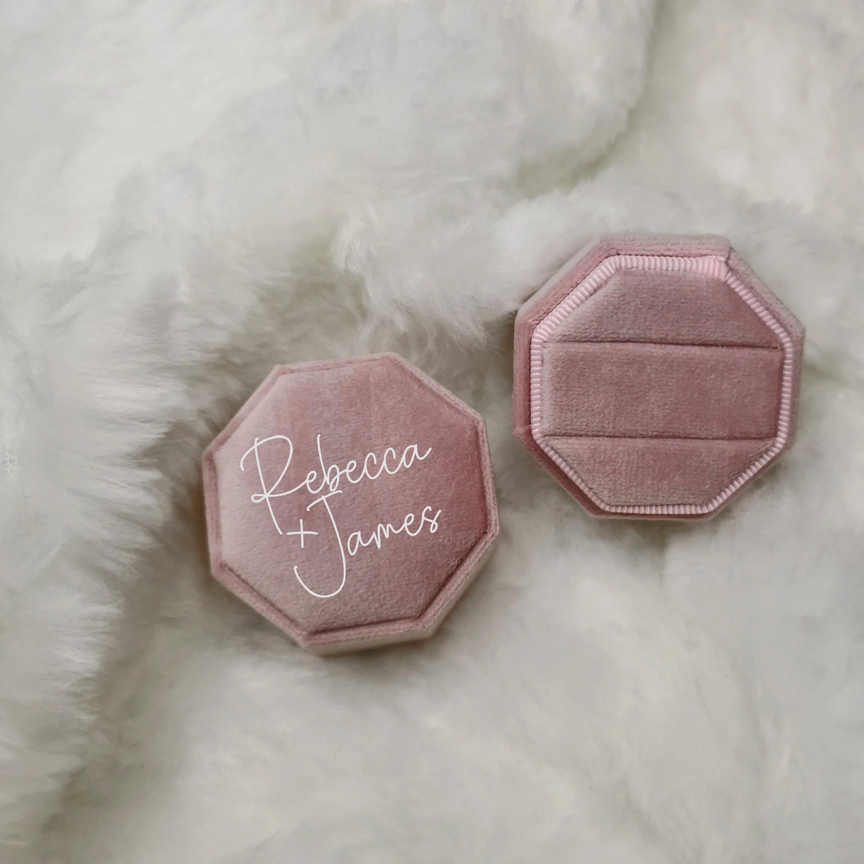 Luxury Velvet Octagon Ring Box, Personalised Double Ring Box, Wedding Ring Box, Engagement Ring Box