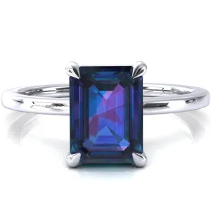 Lyla Emerald Alexandrite 4 Claw Prong Single Rail Solitaire Ring