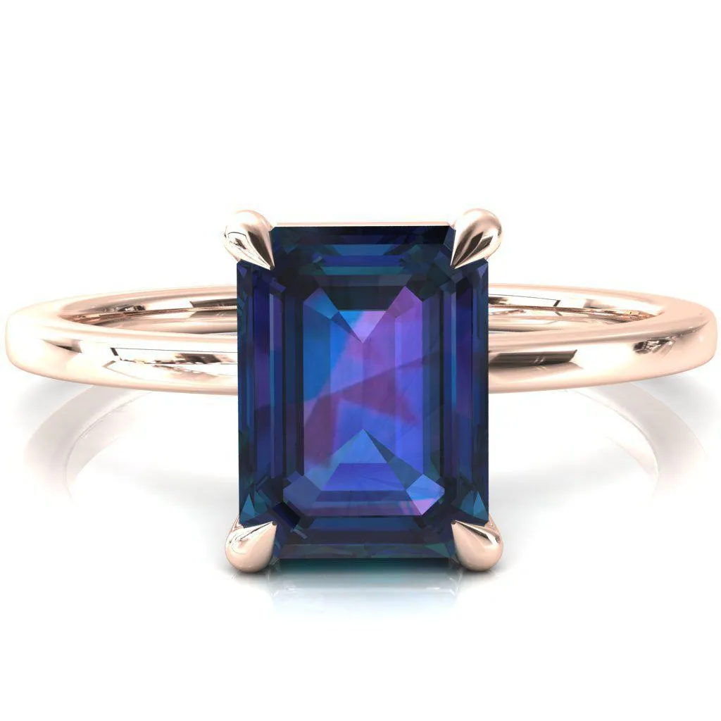 Lyla Emerald Alexandrite 4 Claw Prong Single Rail Solitaire Ring