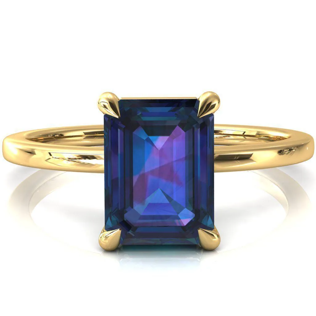 Lyla Emerald Alexandrite 4 Claw Prong Single Rail Solitaire Ring