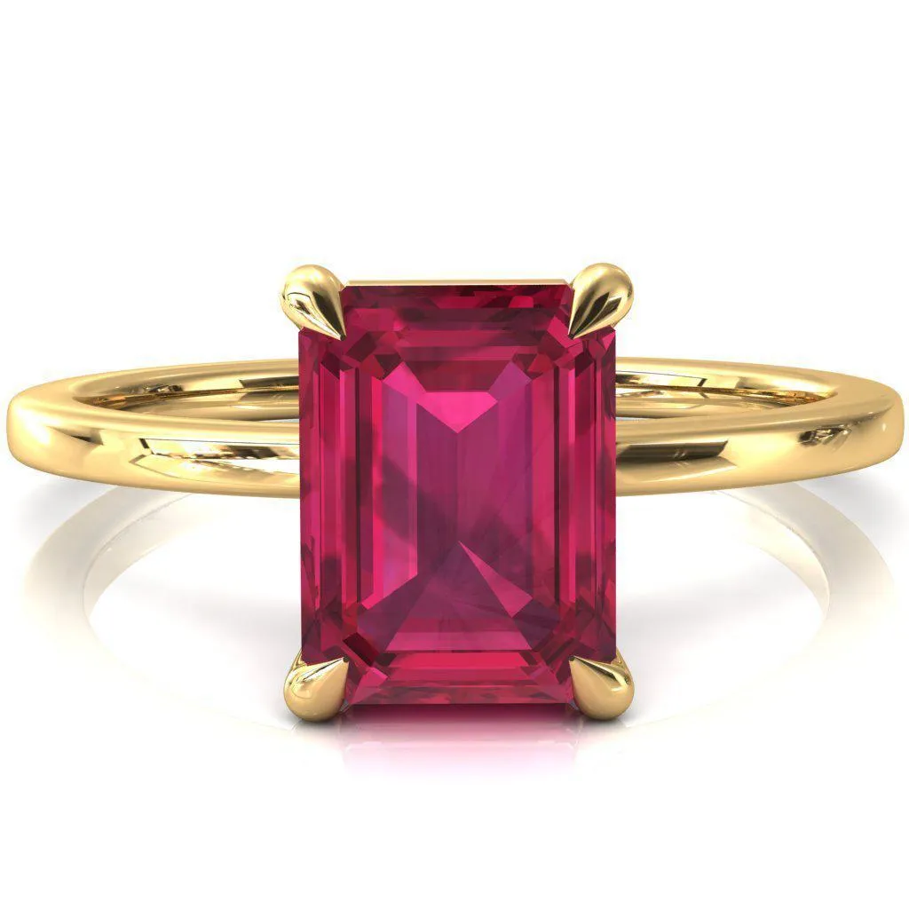 Lyla Emerald Ruby 4 Claw Prong Single Rail Solitaire Ring