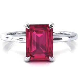 Lyla Emerald Ruby 4 Claw Prong Single Rail Solitaire Ring