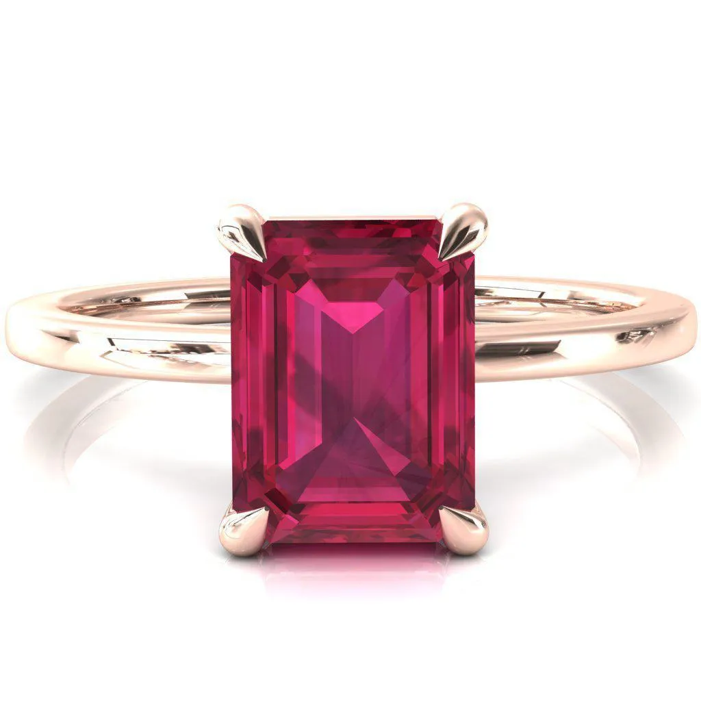 Lyla Emerald Ruby 4 Claw Prong Single Rail Solitaire Ring