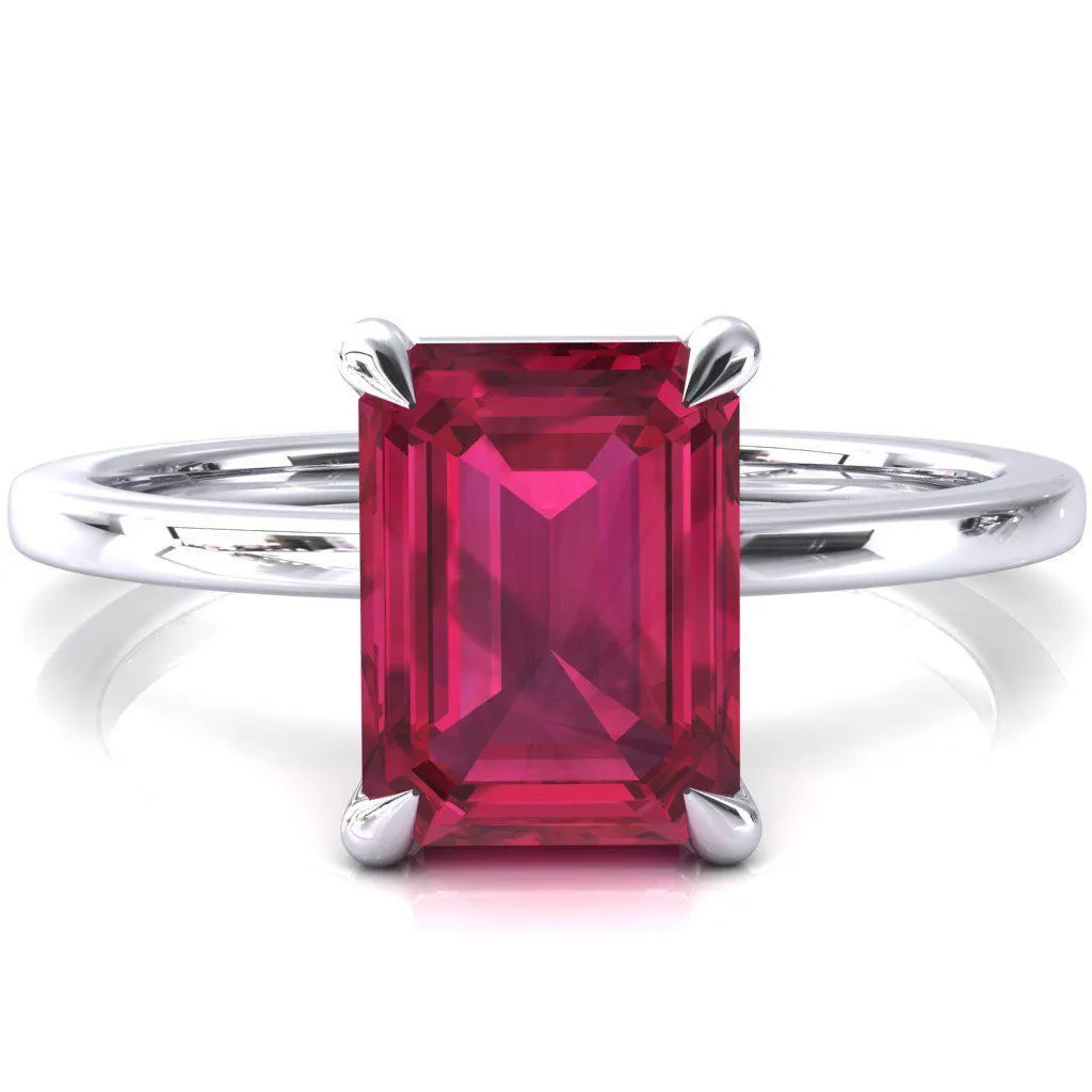 Lyla Emerald Ruby 4 Claw Prong Single Rail Solitaire Ring