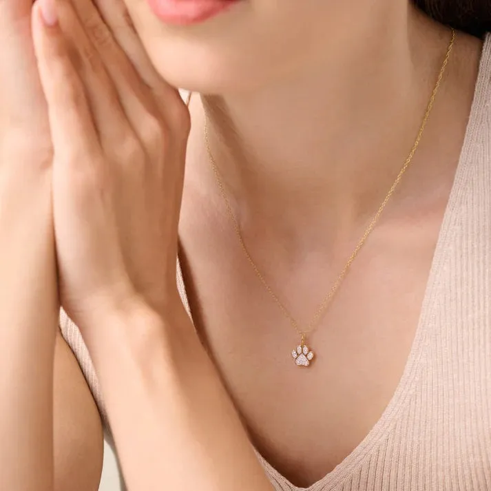 M by Monte Luna LG Diamond Paw Print Pendant Necklace in 18K Yellow Gold/Rhodium Plated Sterling Silver