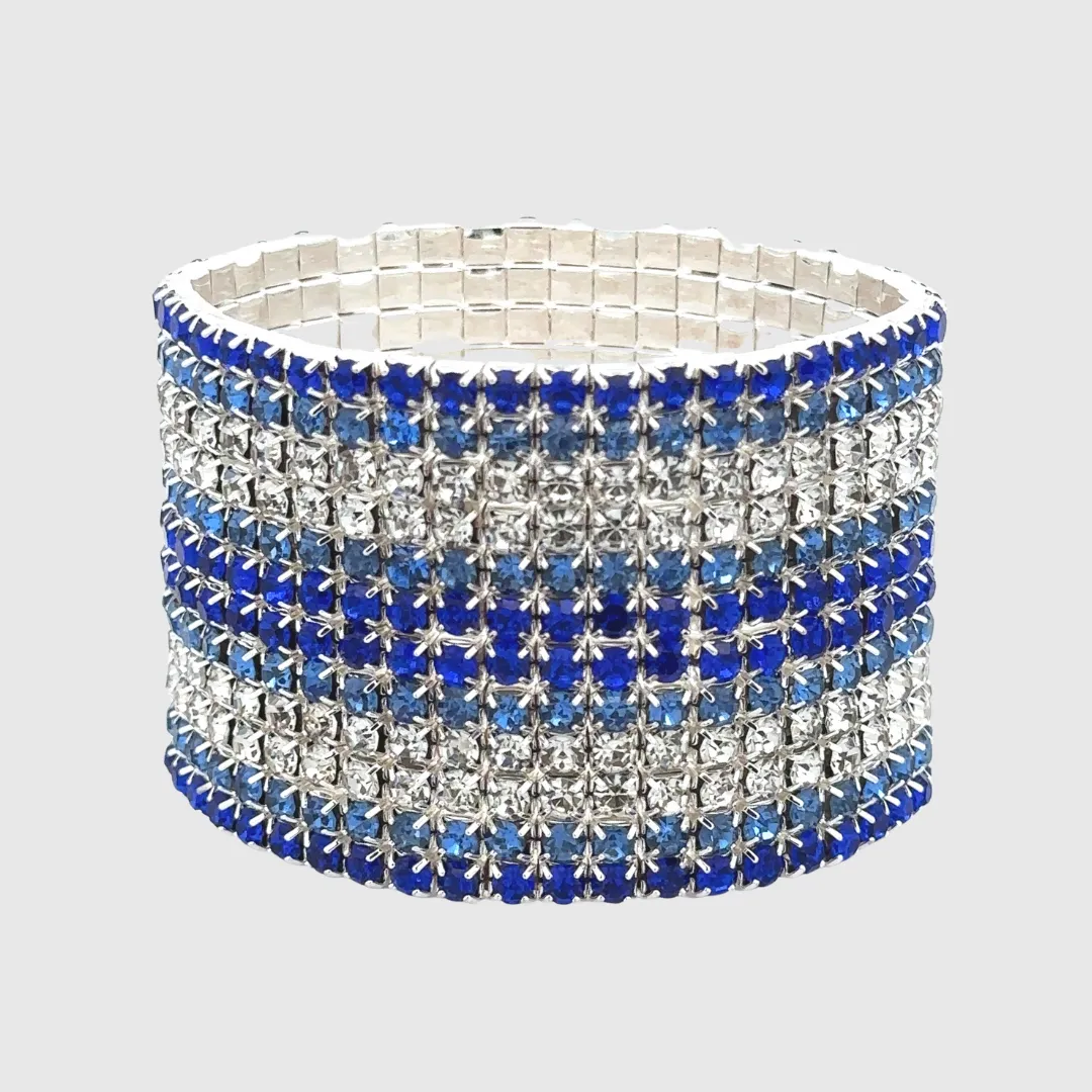 MADISON - clear sapphire silver  12 row stretchable cuff bracelet