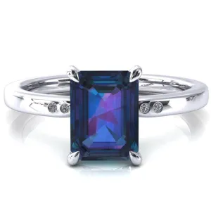 Maise Emerald Alexandrite 4 Prong Diamond Accent Engagement Ring