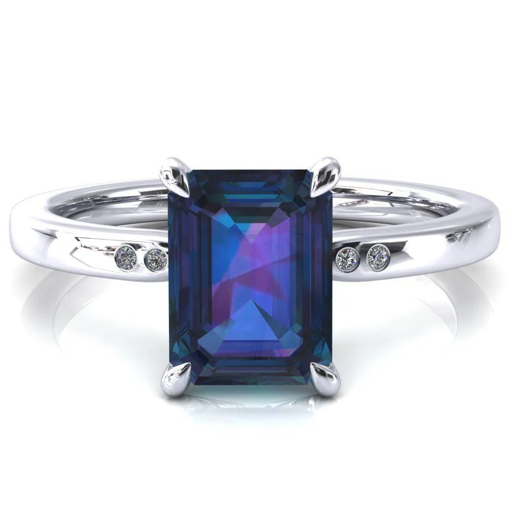 Maise Emerald Alexandrite 4 Prong Diamond Accent Engagement Ring