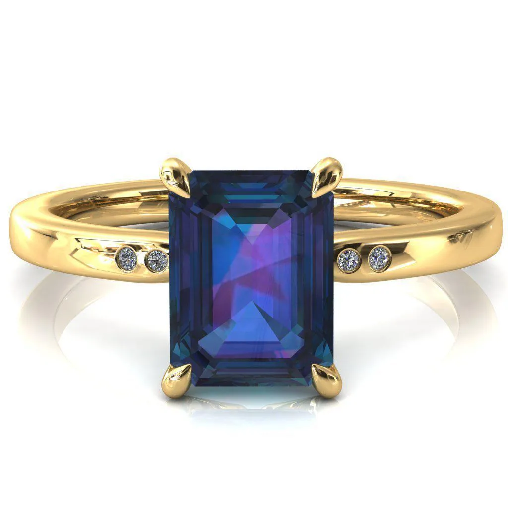 Maise Emerald Alexandrite 4 Prong Diamond Accent Engagement Ring