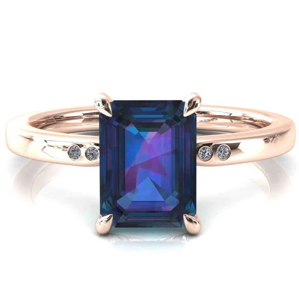 Maise Emerald Alexandrite 4 Prong Diamond Accent Engagement Ring