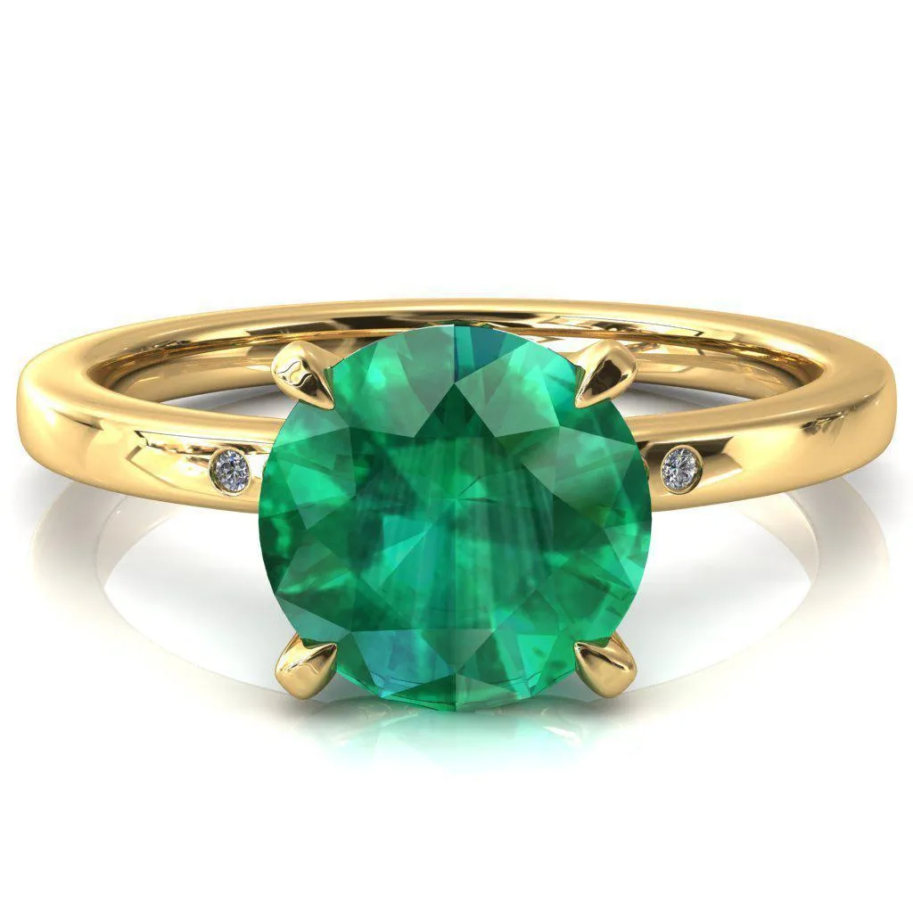Maise Round Emerald 4 Prong Diamond Accent Engagement Ring