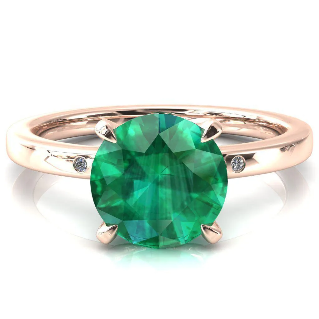 Maise Round Emerald 4 Prong Diamond Accent Engagement Ring