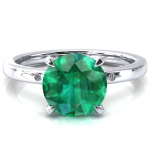 Maise Round Emerald 4 Prong Diamond Accent Engagement Ring