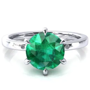 Maise Round Emerald 6 Prong Diamond Accent Engagement Ring