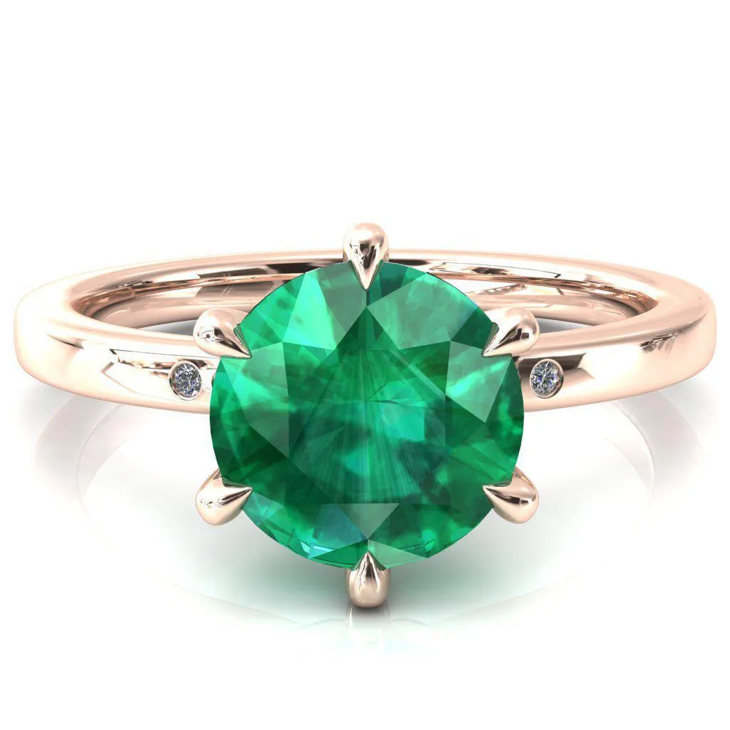 Maise Round Emerald 6 Prong Diamond Accent Engagement Ring