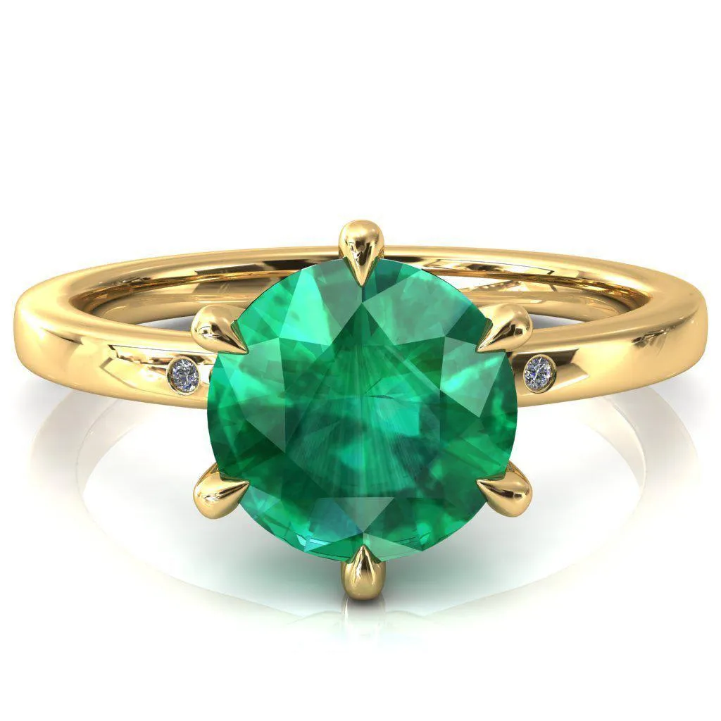 Maise Round Emerald 6 Prong Diamond Accent Engagement Ring