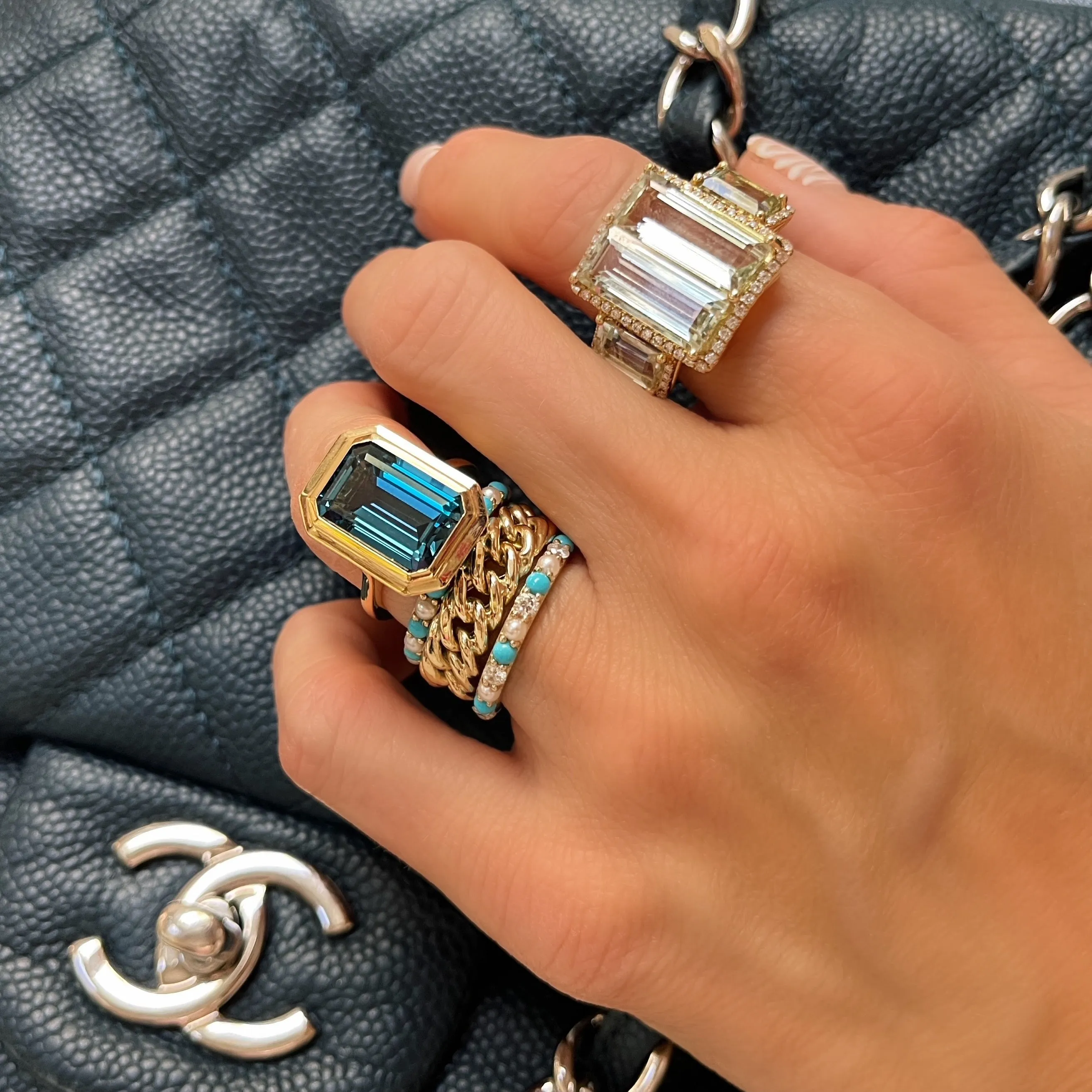 Manhattan Emerald Cut with Gold Frame Ring