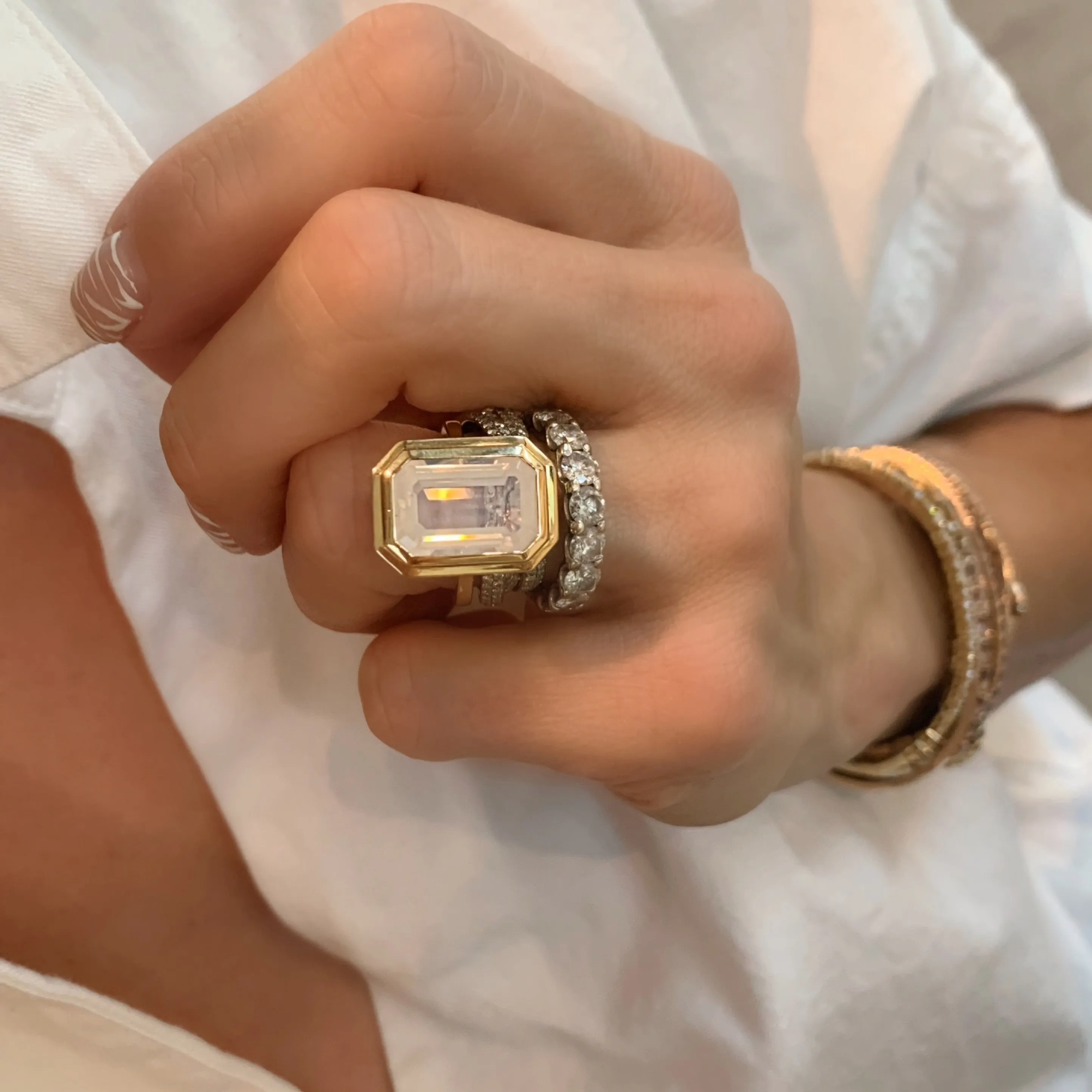 Manhattan Emerald Cut with Gold Frame Ring