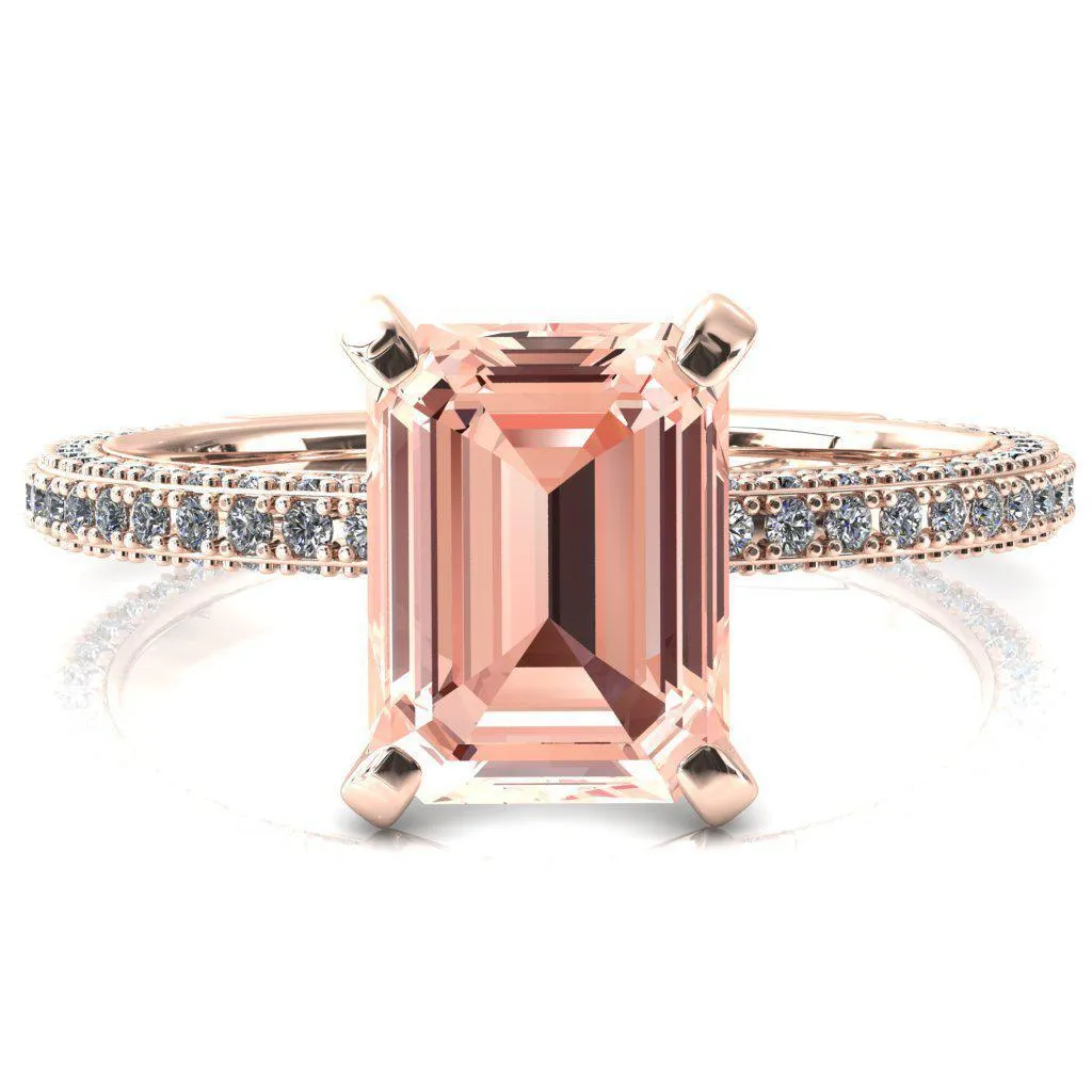 Mariyah Emerald Champagne Sapphire 4 Prong 3/4 Eternity 3 Sided Diamond Shank Engagement Ring