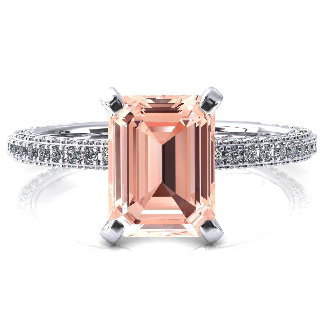 Mariyah Emerald Champagne Sapphire 4 Prong 3/4 Eternity 3 Sided Diamond Shank Engagement Ring