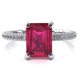 Mariyah Emerald Ruby 4 Prong 3/4 Eternity 3 Sided Diamond Shank Engagement Ring