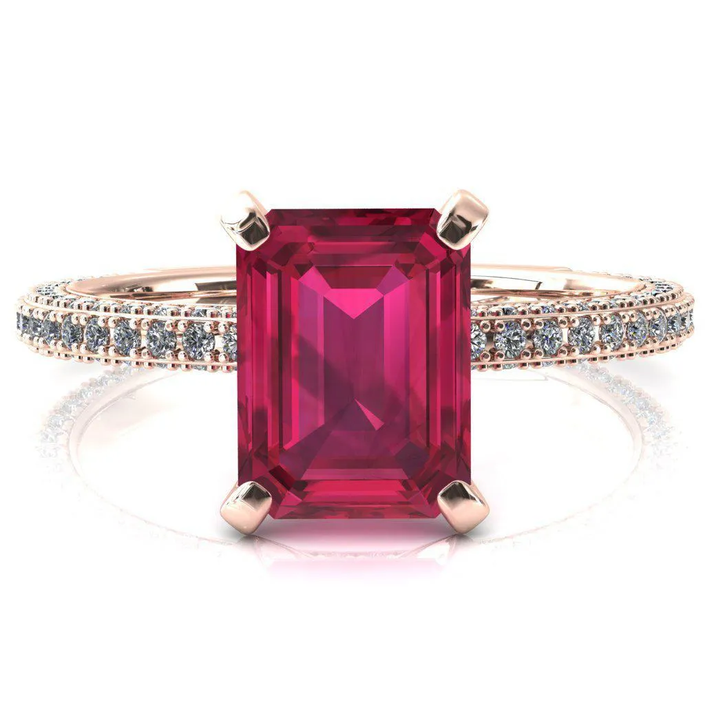 Mariyah Emerald Ruby 4 Prong 3/4 Eternity 3 Sided Diamond Shank Engagement Ring