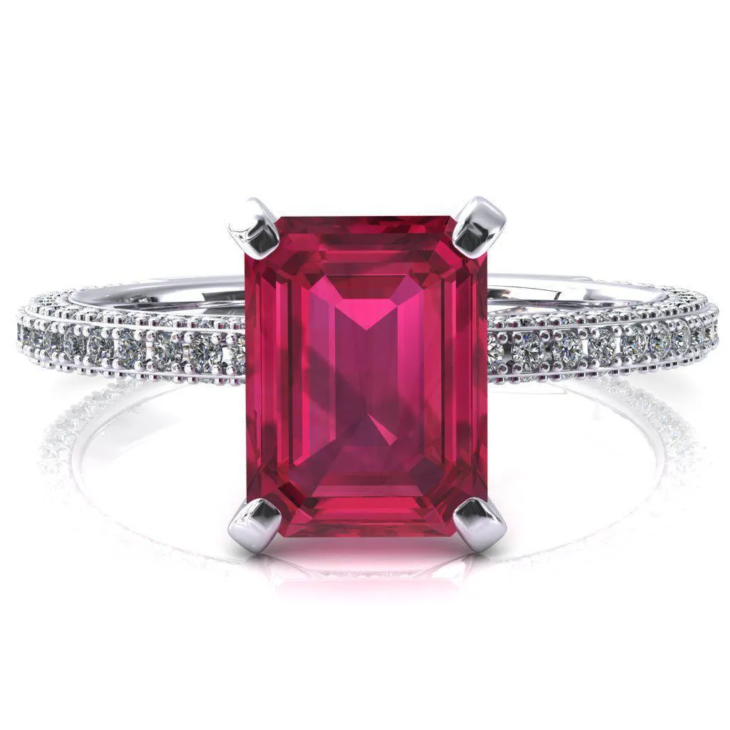 Mariyah Emerald Ruby 4 Prong 3/4 Eternity 3 Sided Diamond Shank Engagement Ring
