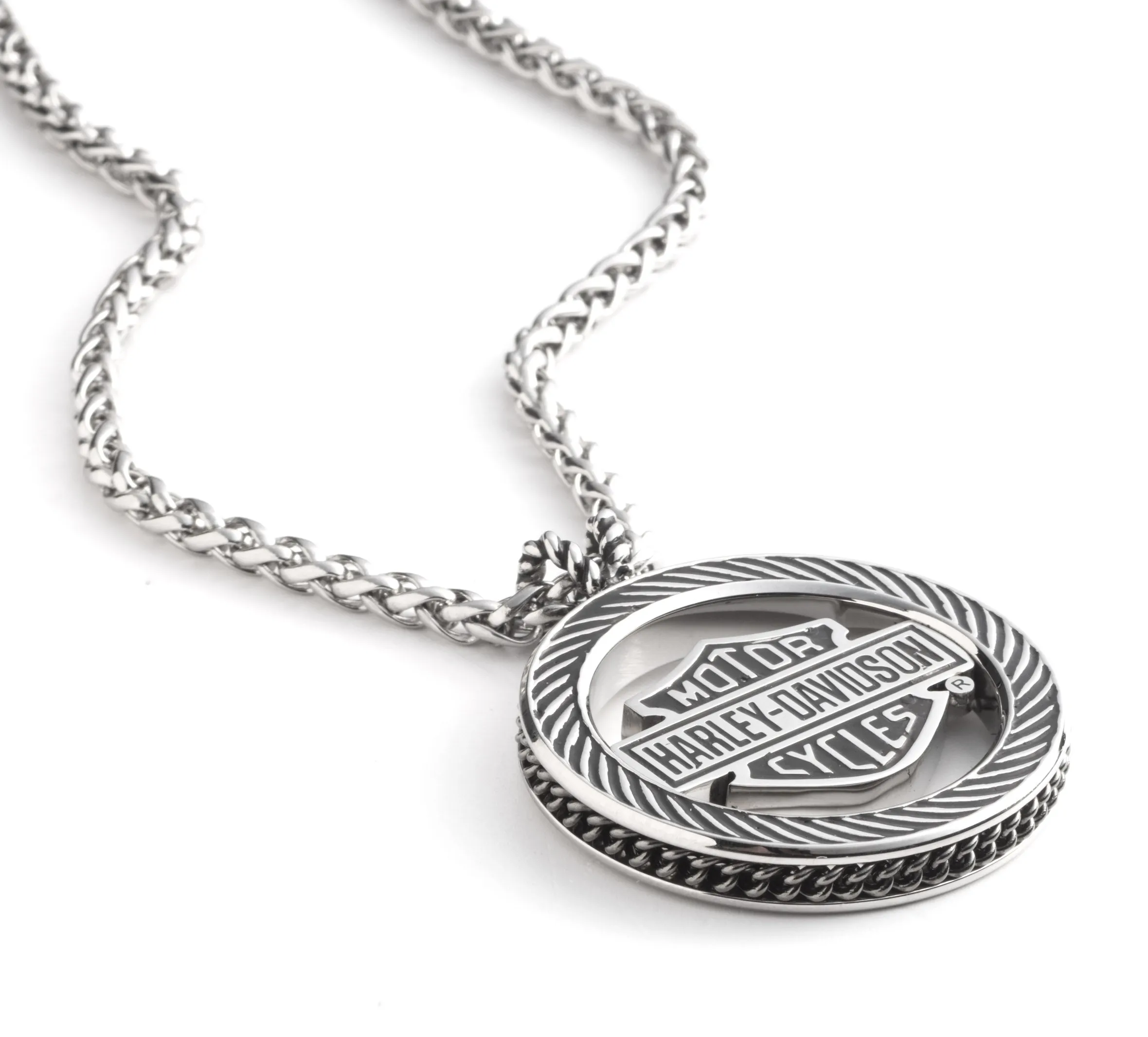 Men's 22" H-D Round Logo Pendant - Silver