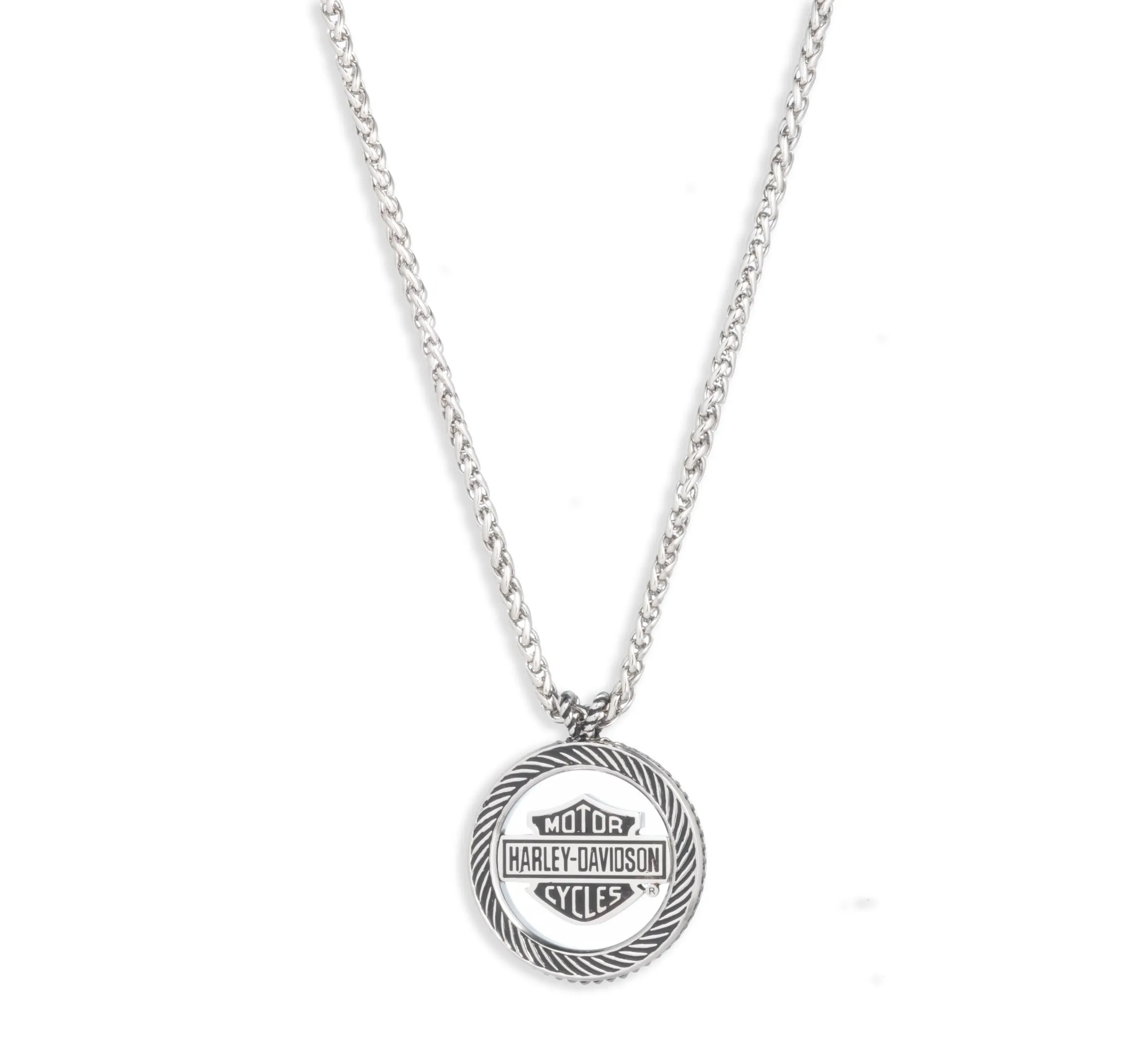 Men's 22" H-D Round Logo Pendant - Silver