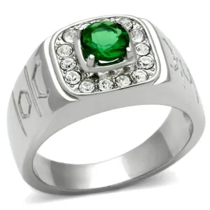 Mens Emerald Green Stainless Steel Synthetic Glass Rings