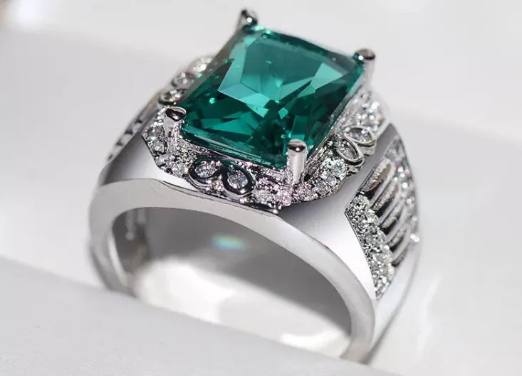 Mens Ring | Emerald Green Diamond Ring | Iced Out Ring | Green Diamond Ring | Ring for Men | Big Diamond Ring | Ring | Presidential Ring